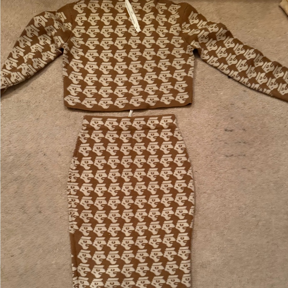 Brown Patterned Midi Skirt
